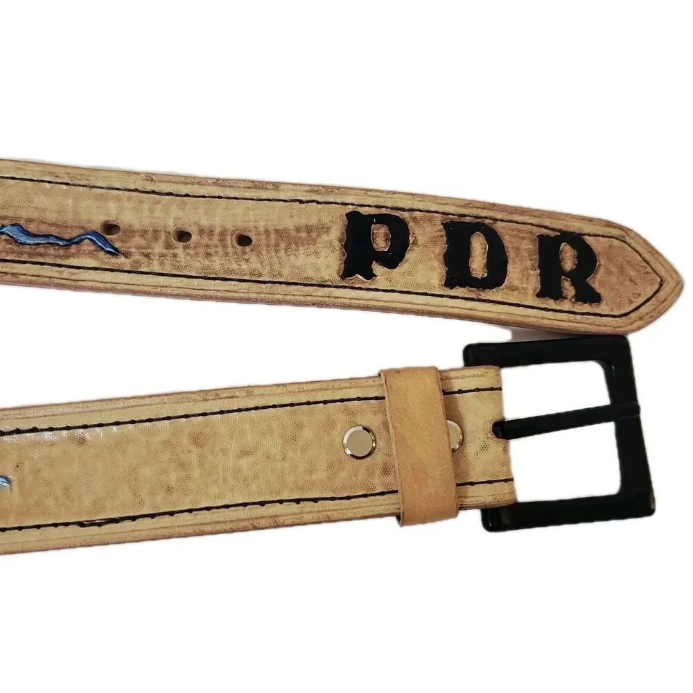 Handcrafted Leather Belt 40” IBEX 134 Western Style Tooled Painted Raised Design
